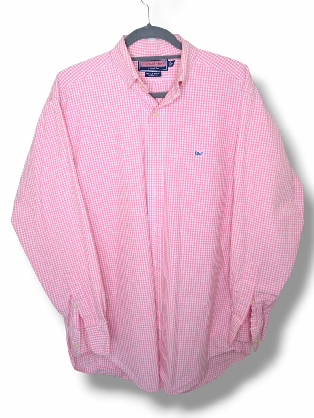 Vineyard Vines Classic Pink Gingham Button Down Shirt with Whale Logo